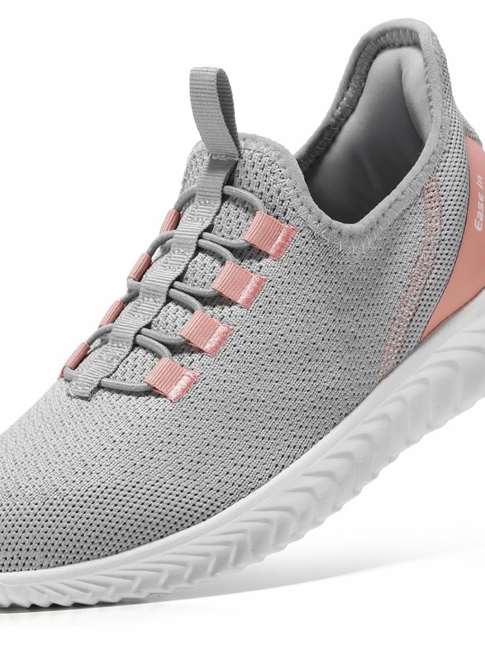 Women's Slip-On Knit 9.5 Sneakers in Light Gray with Pink Trim